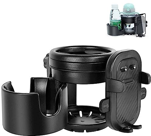 Universeller Kinderwagen Buggy Getränkehalter mit Telefonaufbewahrungsbox,3 in 1 Kinderwagen-Aufbewahrungsregal,um 360° drehbarer Getränkehalter für Trinkflaschen Nuckelflaschen Kaffeehalter