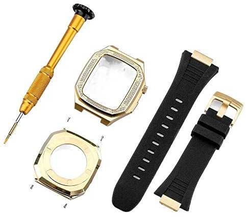 SCHIK Più nuovo Acciaio Inox per Apple Watch Band 8 7 45mm 41mm Cinturino In Metallo per IWatch Serie 8 7 6 SE 5 44mm Modifica KIt Noble Metal, 44MM, agata