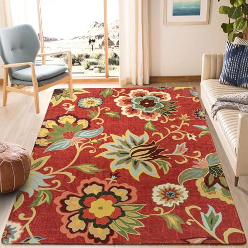 Lahome Waschbare Teppiche mit Blumenmuster, 12,7 x 17,8 cm, Teppiche für Wohnzimmer, rutschfest, leicht, weich, Schlafzimmerüberwurf, Paisleymuster, niedriger Flor, großer Weihnachtsbereich, Teppich