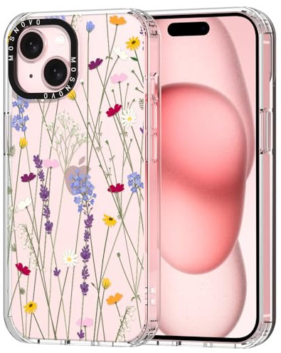 MOSNOVO Case for iPhone 15 Plus, [Buffertech 6.6ft Military-Grade Drop Protection] [Anti Peel Off Tech] Clear TPU Bumper Phone Case Cover Design - Floral Garden
