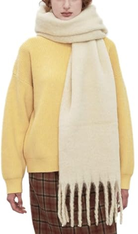 MININAI Women Chunky Scarf, Soft Warm Winter Scarf for Cold Weather, Christmas Blanket Scarves Pashmina Shawl Wrap (Beige)