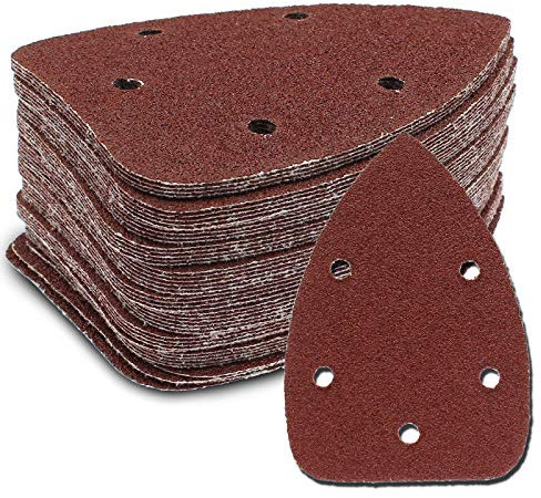 Cjueiom 50 Pcs 40 Grit Mouse Sander Sandpaper, 5 Hole Hook and Loop Sander Pads for 140mm Sanding Machine