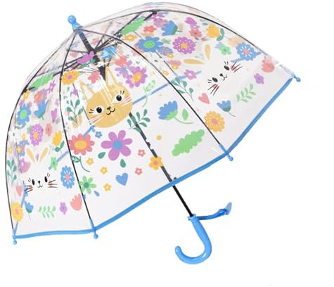 ThreeH Kinder-Regenschirm mit automatischer Öffnung Fiberglasrahmen niedlichen Katzenmustern für Jungen Mädchen im Alter von 3-10 Jahren,Blau