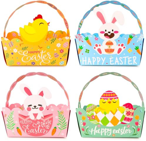 COLOFALLA 12 Stück Osterkörbchen Osterkorb Kinder Ostern Korb mit Henkel Papier Ostern Geschenkbox Oster Verpackung Tüte Osternester Zum Befüllen Ostern Mitgebsel für Kinder