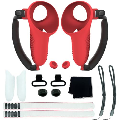 AZURAOKEY Compatible with Meta 3 Accessories Bundle Battery Cover Replacement Kit with 1 Pair Controller Grips Cover with Adjustable Knuckle Strap for Meta Quest 3 Controller