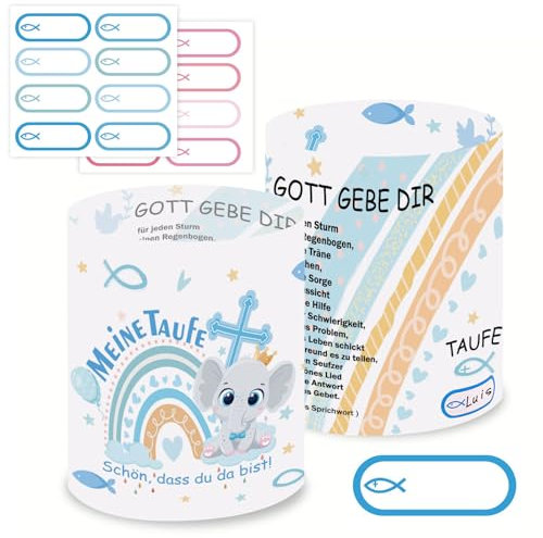 HOWAF Taufe Deko Junge, 8 Windlicht Taufe mit Fische Namensaufkleber, Windlicht Fisch Tischdeko Taufe Junge, Meine Taufe Deko Kerzen, Taufdeko, Deko Taufe, Taufe Geschenk, Taufgeschenke Jungen