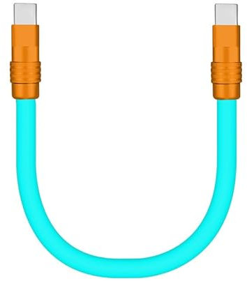 chubbycable Color Block Chubby Power Bank Friendly Cable Short USB C Cable Ultra-Thick Silicone Fast Charging Cord for Phone Computer Tablet, Light Blue+Light Orange, Type-C to Type-C, 1.64FT