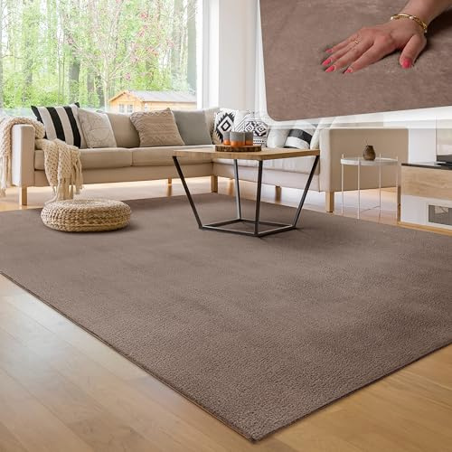 Paco Home Moderner Kuscheliger Wohnzimmer Teppich Kurzflor waschbar flauschig Weich Einfarbig Felloptik zeitlos stilvoll rutschfest pflegeleicht, Grösse:160 cm Rund, Farbe:Taupe