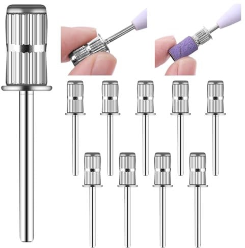 10 Pieces Nail Drill Heads Replacement Mandrel Nail Drill Bit Sanding Bands Shaft 3/32 inch Sanding Bits for Nail Drill Professional Nail Drill Bits for Electric File Nail Sanders Manicure Pedicures