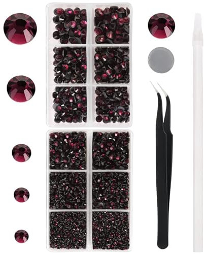 YHMQ DU 6616 Stück lila Hotfix-Strasssteine aus Kristallglas, Diamanten zum Basteln, für Trinkgläser, Kleidung, Hemden, Bling, flache Rückseite, rund, mit Pinzette und Picking-Stift (Set SS6–SS30)