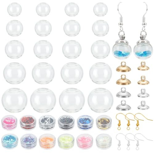 PH PandaHall 40 ensemble de Mini Bouteilles Globe en Verre Bouteilles de Vœux Vides Flacon avec Bouchon à Bail 12pcs Crochets de Boucles D'Oreilles à Paillettes pour Pendentif Boucles Bijoux