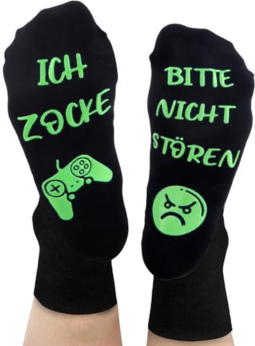 Belillpipi Gaming Socken Geschenke für männer, Socker mit Spruch Bite nicht stören Ich Zocke Lustige Socken, Geschenk für Jungen Teenager Frauen Baumwollsocken Haussocken Herren 36-45