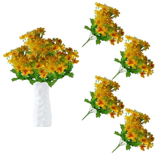 Fiori d'arancio artificiali gialli – 112 fasci di margherite finte da 30 cm con steli per casa, giardino, interno, fattoria, decorazione per esterni, composizioni floreali per decorazione torte 0919