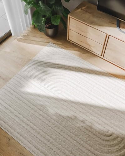 benuta Basic Teppich Leo - Creme 120x170 cm - Abstrakter Relief-Teppich für Wohnzimmer, Schlafzimmer & Flur - Pflegeleicht - Fußbodenheizung Geeignet