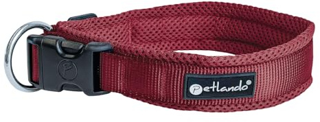 Petlando Mesh Hundehalsband – leicht, atmungsaktiv, weich mit Mesh gepolstert, stufenlos verstellbar, robust & strapazierfähig mit O-Ring – Halsband Hund S 40-45cm, Bordeaux