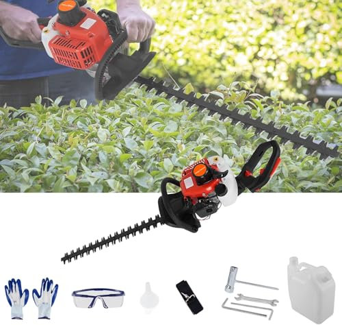 26CC 2 Cycle Hedge Trimmer Petrol Powered, Petrol Hedge Trimmers with 60cm 24 Double Sided Blades, 7500RPM Petrol Hedge Cutter, Lightweight and Powerful