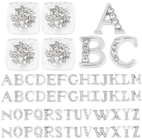 OLYCRAFT 104pcs/4 Sets Platinum Rhinetone Letters 26-Letters Charms with Rhinestone A~Z Letter Rhinestone Resin Fillers Platinum Alphabet Nail Charms for Nail Arts Decoration Resin Jewelry Making