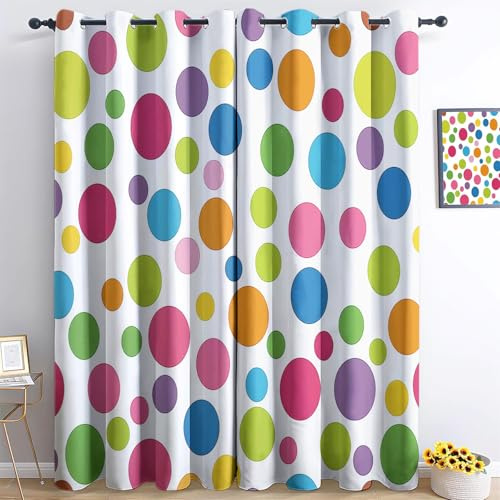 Bunte Schlichte Punkte Verdunkelungsvorhänge mit Ösen H200 x B70 cm, Mehrfarbige Kinderzimmer Gardinen 2er Pack, Blickdicht, Schalldämmend, Thermoisolierend, Pflegeleicht, Wohnzimmer Schlafzimmer