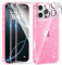 AROYI 5 in 1 Clear Glitter Case Compatible with iPhone 16 Pro Case with 2 Screen Protector and 2 Camera Lens Protector, Soft Bumper Sparkle Bling Women Girls Phone Case for 16 Pro 6.3, Rose red