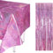 Nappe de table à paillettes, imperméable, rectangulaire, pour écolier, rentrée des classes, motif licorne, anniversaire, princesse, papillons, 137 x 274 cm, rose, 1 paquet
