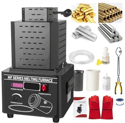 Four de fusion des métaux, four de fusion électrique pour l'or 1 + 3 kg, 5000 W 2912 ℉ Four de fusion électrique numérique avec creuset en graphite pour la fonte des déchets, l'argent, l'or,Black-1KG