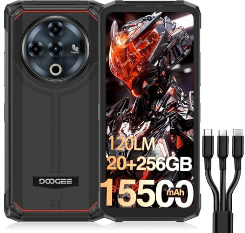 DOOGEE Fire 6 Power Rugged Smartphone, 120LM Dual Light Flashlight, 15500mAh/33W, Rugged Phone Android 14, 20GB+256GB/2TB, 50MP, 3 Cards Slots, 4G Unlocked Mobile Phones, Waterproof Phone, 18W OTG/NFC