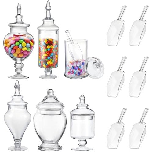 Mimorou Apothekergläser aus Glas mit Deckel und Schaufeln, 3 Stile, transparent, für Süßigkeiten-Buffets, Süßigkeiten-Display-Behälter, Badesalz, Behälter, Kekse, Handwerk, Badezimmer, Küche,