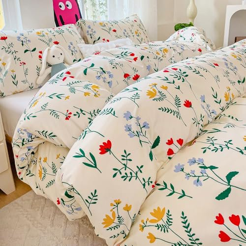 Nayoroom Bettwäsche 140x200 Beige mit Bunt Blumen Pinterest Aesthetic Bettbezug 2teilig Roten Kleine Blumenweise Renforce Mikrofaser Mädchen Wendebettwäsche mit Reißverschluss und 1 Kissenbezug 70x90