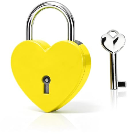 Kleines Metall Vorhängeschloss Herzform mit Schlüssel Liebesschloss(Yellow) | Vorhängeschloss für Liebe Schloss Brücke, Liebhaber, Hochzeit, Jahrestag, Reise , Herz Vorhängeschloss Haushalt