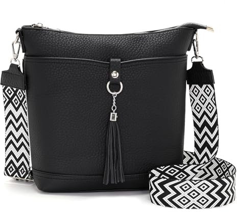 Sasrymnl große umhängetasche Damen Mittelgroß Schwarz Handtasche Damen Mittelgroß Veganes Leder Crossbody Bag Damen Groß