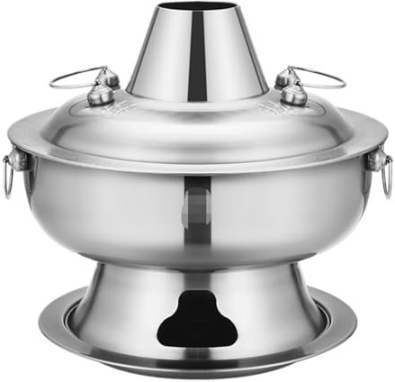 NESPIQ Chinesischer Hot Pot Verdickter Edelstahl-Hotpot, Holzkohle, Chinesischer Hot Pot, Fondue-Topf, Kochgeschirr Für Zuhause Kupfer Hotpot(Silver,30cm)
