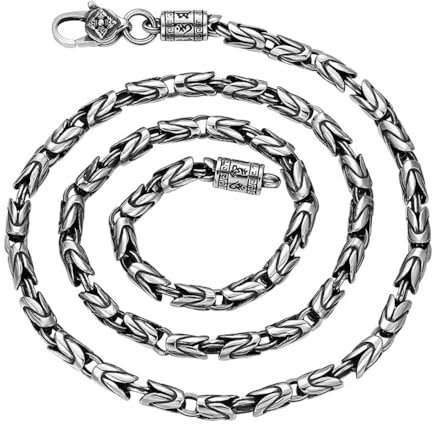 4mm Runde Königskette 925 Sterling Silber Byzantinische Kette Halskette mit Vajra Dorje Verschluss für Herren 65cm