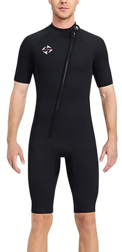 Generisch Wetsuits Men's 3mm Front Zip Short Sleeve Diving Suit for Spearfishing, Surfing, Snorkelling, Canoeing, Diving Suits, Swimsuit, Swimwear, black, S