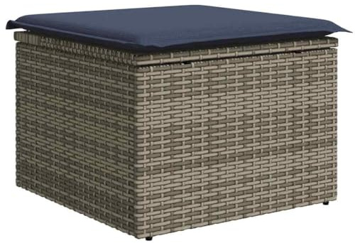 vidaXL Gartenhocker, grau, 55 x 55 x 37 cm, Poly-Rattan, Garten und Terrasse, rechteckiger Outdoor-Hocker, langlebige Sitzlösung, Terrassenzubehör, Dekormöbel