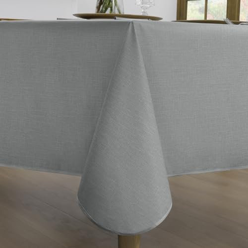 Romanstile Wachstuchtischdecke Outdoor 140x240 cm grau eckig mit Saum Leinenoptik PVC Tischdecke Wasserdicht Gartentischdecke wetterfest Table cloth für Geburtstag,Party,Sommer,Grill,Picknick,Esstisch