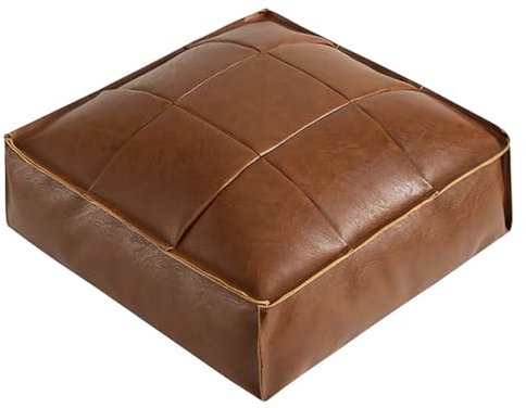 GUIXAN Bodenkissen im Retro-Stil aus PU-Leder im marokkanischen Stil | Quadratisches Sitzkissen für den Boden zur Meditation | Dickes Mehrzweck-Rückenkissen für den Innenbereich, Dunkelbr