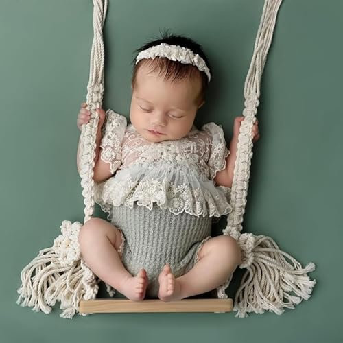 Xanewza Babyschaukel Neugeborenen Fotografie Requisiten Schaukel Prop Holz Baby Foto Requisiten Kleine Hölzerne Schaukel Baby Fotoshooting Requisiten für Studio Zubehör