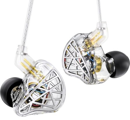 CCZ NC02 in Ear Monitor Headphones, IEMs for Gaming, Deep Bass Wired Earbuds, 1DD 10mm Dynamic Driver in Ear Headphones, in Ears for Singers Musicians Drummer, Tangle-Free Cable (Clear, Without Mic)