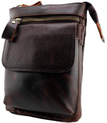 Leuchtbox Echtleder Outdoor Gürteltasche Hüfttasche Umhängetasche Handytasche Crossbody Bag für Damen und Herren Unisex Echtes Rindsleder (Braun 3 (Geölt))