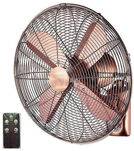 Oszillierender Wandventilator mit Fernbedienung, Metall Retro Design, 3 Geschwindigkeitsstufen, 3 Modi, leiser Betrieb