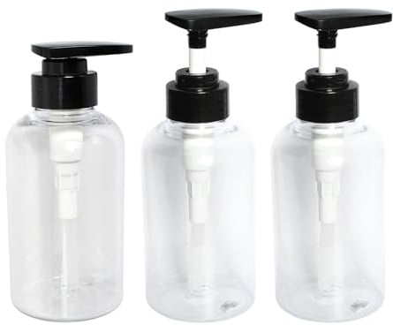 Rieoany Distributeur de Savon 300ml Lot de 3, Flacon Pompe Rechargeable pour Shampoing Gel Douche, Dispensateur Liquide Transparent Cuisine Salle de Bain