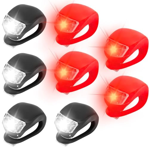 Kinderwagen licht Silikon mit Batterie und 3 Leuchtfunktionen 8 Stück, LED Kinderwagenlicht Mehrzweck Wasserdichtes Led Rucksack Licht, Warnlicht Roller Licht für Kinderwagen Outdoor Läufer