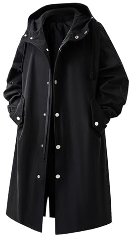 Celanisai Manteau de pluie pour homme - Imperméable - Long - Trench - Léger et chaud - Avec poches - Couleur unie - Trench - Coupe-vent - Veste de moto - Veste de randonnée