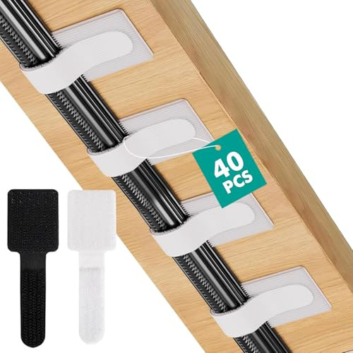 YangShion 40 piezas organizador cables, organizador cable debajo del escritorio, nylon reutilizable gestión cable para escritorio, soporte cable autoadhesivo mesa noche, cables carga