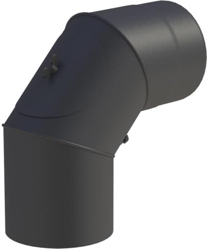 Feuercampus Ofenrohr Bogen drehbar Ø 180 mm Schwarz 0°-90° mit Tür, hitzebeständig, einfache Montage, geeignet für Kaminöfen und Regelfeuerstätten.