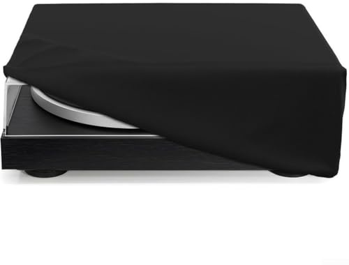 Funda Tocadiscos, Cubierta Antipolvo Oxford con Cordón Ajustable | Funda negra de tejido Oxford con cordón ajustable para cubrir tocadiscos en el hogar.