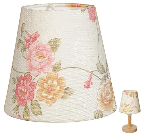 Floral Pantalla E14 19cm Tela Clip de Lámpara de Mesa | Estructura Ligera de Hierro y Tejido, Recambio para Pantalla Dañada, Uso en Salón y Dormitorio, Estilo Sencillo
