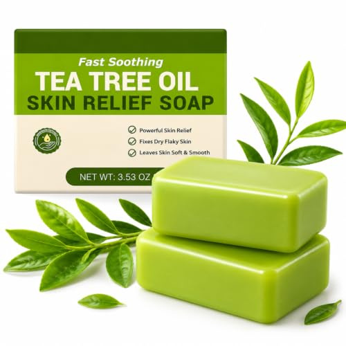 2pcs Tea Tree Antifungal Soap Bar, Purifying Face & Body Soap for Oily Skin | Tea Tree Oil Clean Soothing Soap, Deep Cleansing, Controls Oil, Refreshing Scent, Body Wash for Clear Skin
