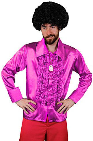 I LOVE FANCY DRESS Une Superbe Chemise Rose à Jabot Style Disco 80's de qualité pour Adulte. Idéal pour Les enterrements de Vie de garçon ou de Jeune Fille.
