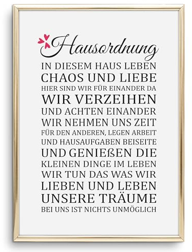 Tales by Jen Kunstdruck, Sprüche Poster: Hausordnung | Stilvolles Premium Poster auf hochwertigem Papier | Schwarz Weiß Bilder als stylische Wohnzimmer Deko, Wand Bild in der Küche | Ohne Bilderrahmen